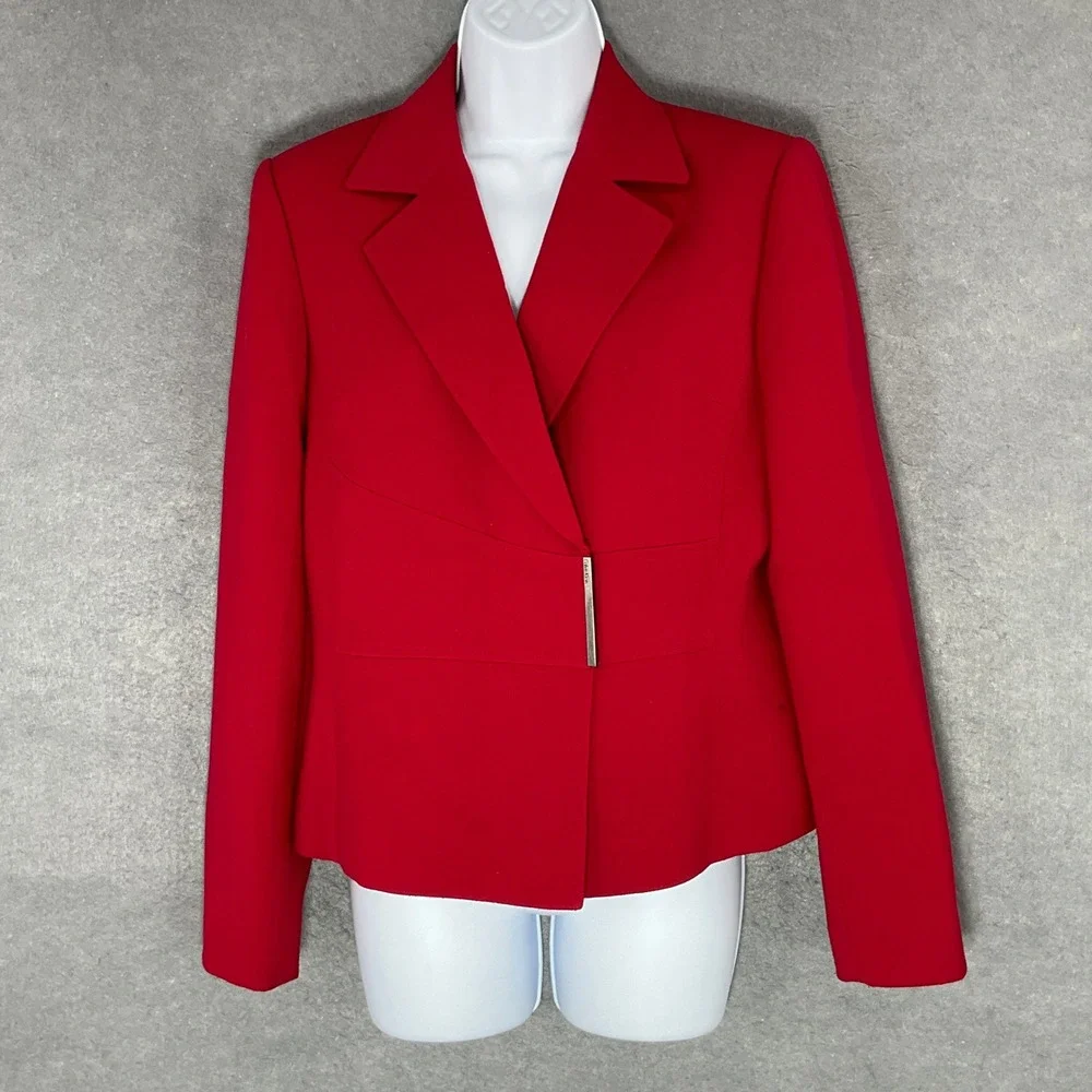 Calvin Klein Red Stretch Blazer Jacket Women's Size 6 Career Office - Picture 1 of 16